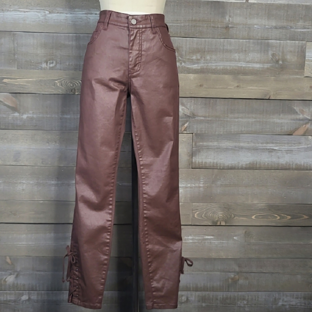 Pilcro and the Letterpress Anthropologie Ankle Lace Up Coated Wax Skinny…